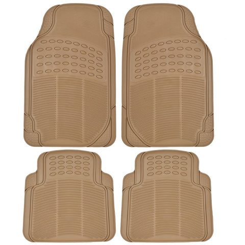 BDK MT654PLUS Heavy Duty 4pc Front & Rear Rubber Floor Mats for Car SUV Van & Truck - All Weather Protection Universal Fit (Beige)