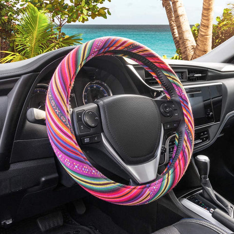 Colorful Woven Boho Steering Wheel Cover for Women - Universal Fit for Standard Wheel Sizes 14.5 15 15.5 inches (Colorful Patterns)