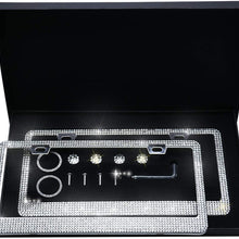 LivTee 2 Pack Luxury Handcrafted Bling White Rhinestone Premium Stainless Steel License Plate Frame with Gift Box | 14 Facets SS20 Clear White Rhinestone Crystal | Anti-Theft Screw Cap