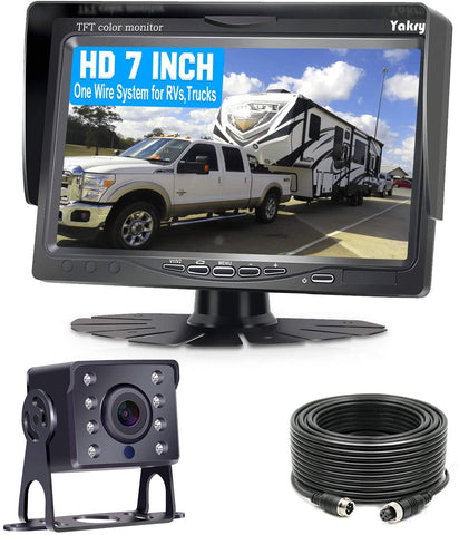 Yakry Y14 HD DIY One Wire System Backup Camera 7 Inch Monitor Kit for RVs,Trucks,Trailers,Campers IP69K Waterproof IR Night Vision Rear View High-Speed Observation System