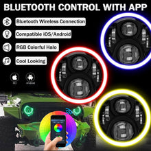 Aukmak 7 inch LED Headlights RGB Halo Ring Angel Eyes 7” Round Multicolor DRL Bluetooth Remote Control for Jeep Wrangler JK LJ CJ Sahara Sport Rubicon Headlamp 1997~2017