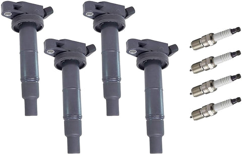 ENA Ignition Coil and Spark Plug Set of 4 Compatible with Rav4 Scion TC 2002-2011 Toyota Camry 2009-2010 Corolla 2001-2007 Highlander 2.4L L4 UF333 90919-02244 90919-02266 c1330