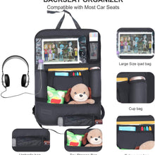 Backseat Car Organizer with Clear View iPad Holder– Large Transparent Waterproof Pocket for New Gen 13.9” Touchscreen Tablet, Storage Pouches, Kick Mat for Kids – Hanging Organization Caddy, 2 Pack