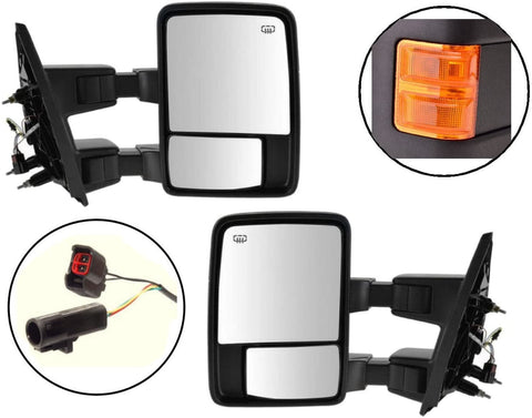 Auto Express Towing Mirrors Powered for Ford F250 F350 F450 F550 Left Right Driver & Passenger Side Tow – Amber Signal