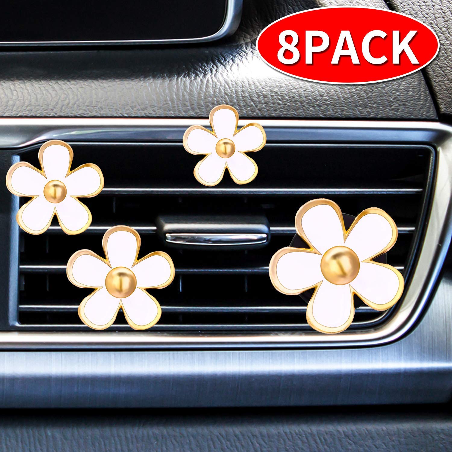 Mudder 8 Pieces Daisy Flowers Air Vent Clips Car Freshener Clip Air Vent Decorative Clip for Car Air Vent Decorations Accessories