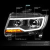 DNA Motoring HL-COMPASSLL-BK Black Housing Amber Signal Projector Headlights With LED DRL For 11-13 Compass