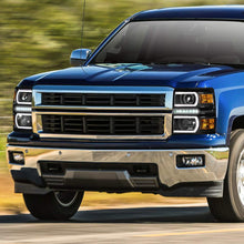 U-Strip LED DRL Projector Headlight Assembly Compatible with Chevy Silverado 14-15 Headlamps with Amber Corner Black