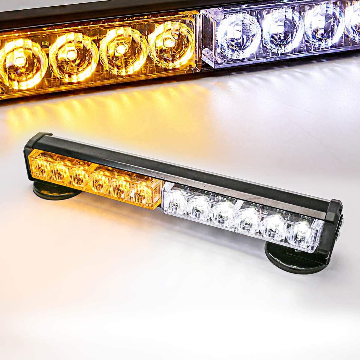 LE-JX Amber/White Wireless Battery Traffic Advisor Emergency Lights Bar Beacon Led Strobe Warning Light Roof Top Hazard Flash with Magnetic Base Mount and 12V Rechargeable Plug (Yellow/White, 12 LEDs)