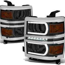 For Chevy Silverado 1500 Pair LED DRL+U Tube Bar Projector Headlight/Lamp Smoked/Amber