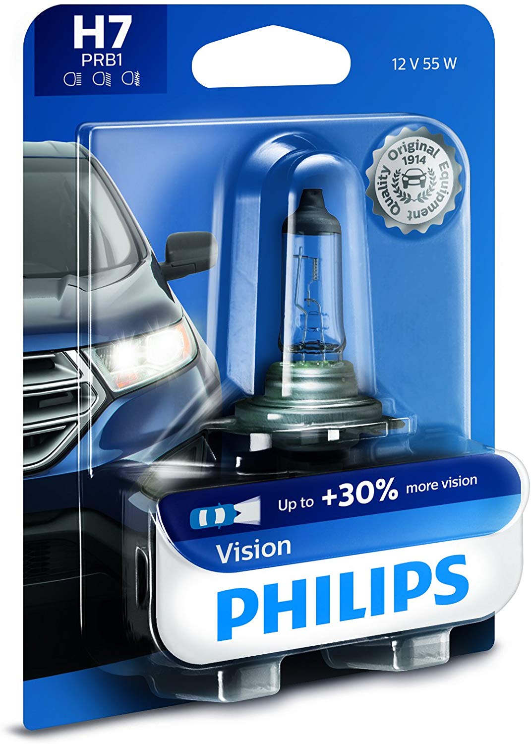 Philips 12972PRB1 H7 Upgrade Headlight Bulb with up to 30% More Vision, 1 Pack