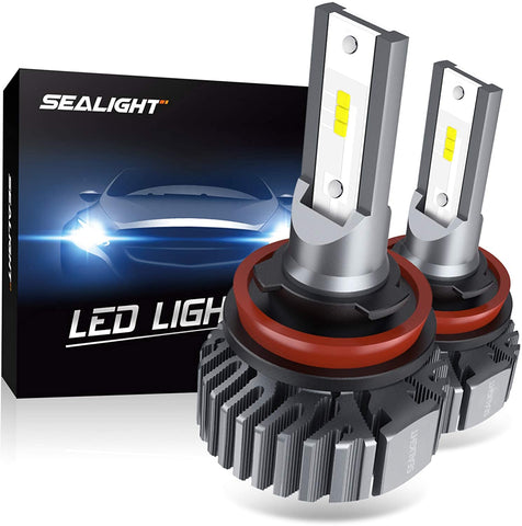 SEALIGHT H11 H8 H9 LED Headlight Bulbs, 60W 10000 Lumens 6000K White, Easy Installation, Low Beam H16 LED Fog Lights, Halogen Replacement CSP Chips, Pack of 2