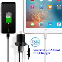 YONHAN Dual USB Charger Socket Power Outlet 2.4A & 2.4A (4.8A) with Wire in-line 10A Fuse for 12V/24V Car Boat Marine Motorcycle RV Truck Camper Vehicles and More