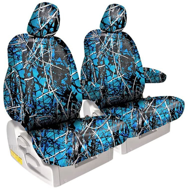 Front Seats: ShearComfort Custom Moon Shine Seat Covers for Toyota Corolla (2020-2020) in Toxic Camo Solid for Sport Buckets w/Adjustable Headrests (S, SE, XSE Models Only)