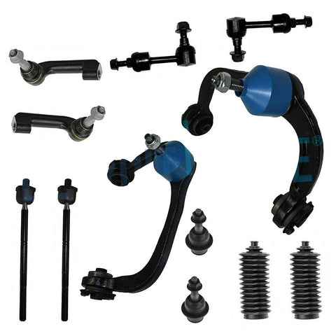 Detroit Axle - 12pc Front Upper Control Arm w/Ball Joint, Inner & Outer Tie Rod End, Sway Bar w/Boot Kit for - 2009 2010 2011 2012 2013 2014 Ford F-150 4x4 Only Non-Raptor