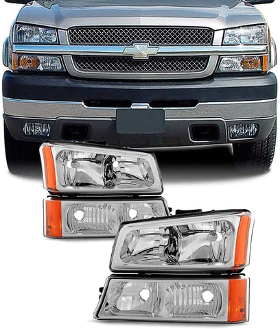 For 2003-2006 Chevy Silverado Avalanche OE Replacement Chrome Headlights Driver+Passenger Head Lamps Pair