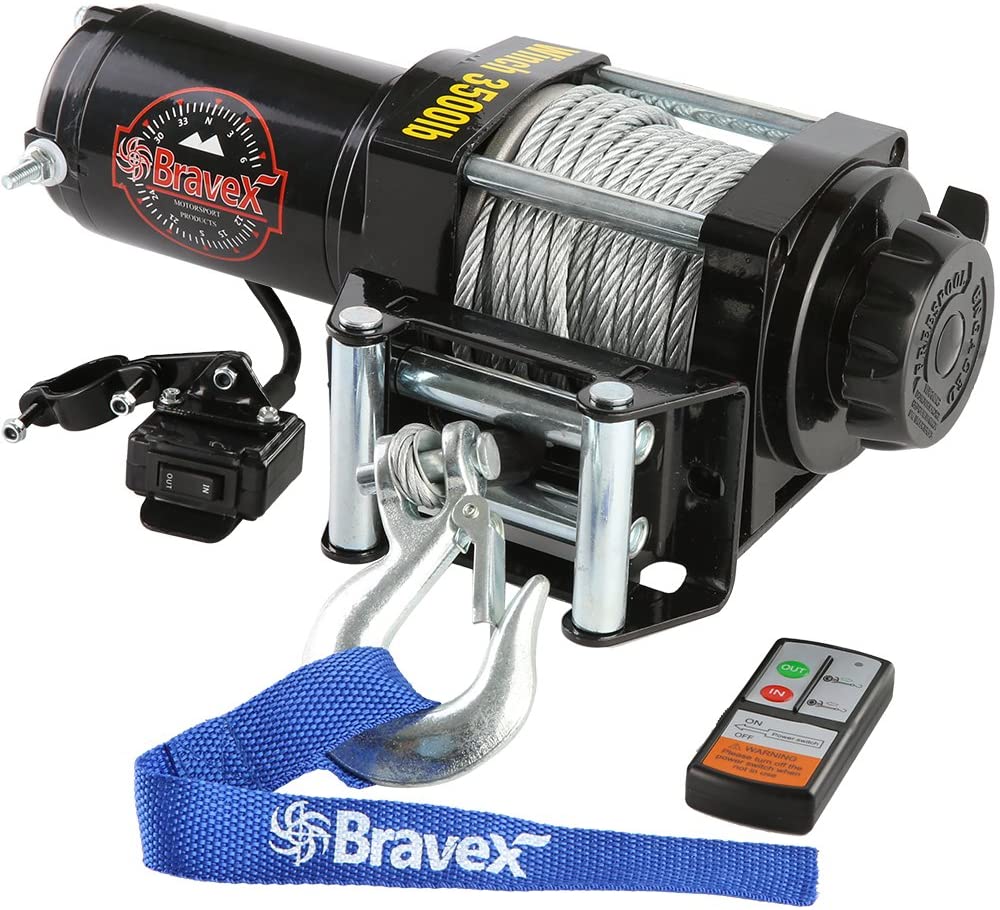 Bravex Electric 12V 3500lb/1591kg Single Line Waterproof Winch for UTV ATV Boat with Both Wireless Handheld Remote and Corded Control Recovery Winch