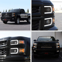 VIPMOTOZ Neon Tube Projector Headlight Assembly For 2014-2015 Chevy Silverado 1500 - Matte Black Housing, Driver and Passenger Side