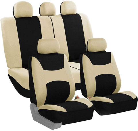 FH Group FB030BEIGEBLACK115 full seat cover (Side Airbag Compatible with Split Bench Beige/Black)