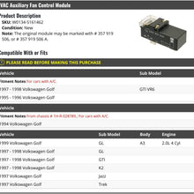 HVAC Auxiliary Fan Control Module - Compatible with 1994-1999 Volkswagen Golf A3 2.0L 4-Cylinder