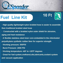 ESPEEDER 8AN Fuel Line Rubber Hose Kit, 1/2 Stainless Steel Nylon Braided Fuel Gas Line 10Ft with 6Pcs Hose Fitting Connectors and Hose Separator