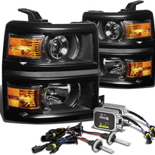 For Chevy Silverado GMT K2XX Projector Headlight+4,300K H1 HIDs+Thick Ballasts (Black Housing Amber Reflector)