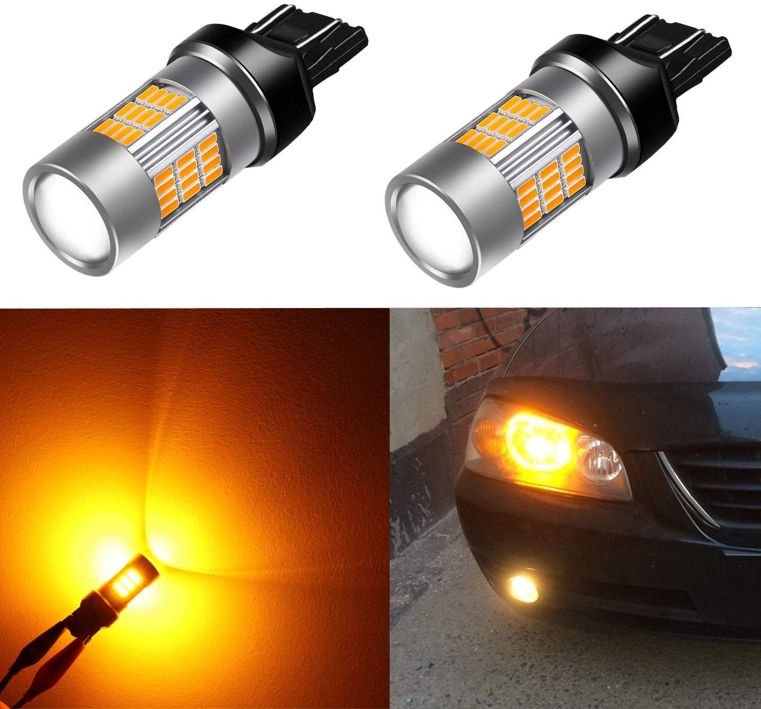 Alla Lighting 7443 LED Bulbs Super Bright T20 Wedge LED 7440 7443 Bulb 54-SMD High Power 4014 Chipsets LED W21W 7443 7440 Amber Yellow Turn Signal Blinker Light Lamp Bulbs Replacement (Set of 2)