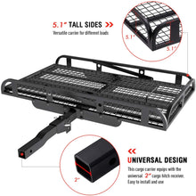 AA Products Hitch Mount Steel Cargo Carrier Basket with 49'' Folding Wheelchair Ramp, Fits 2'' Trailer Mounted Hitches