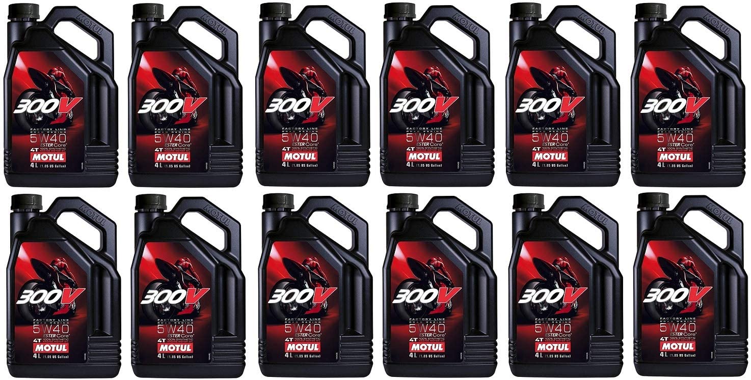 Motul 104115 Set of 12 300V Road Racing 5W-40 Motor Oil 1-Gallon Bottles