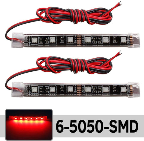 Partsam 2 x 4.5inch Motorcycle LED Third Brake Light Universal Tail Brake Stop Turn Signal Running Light Super Bright 6SMD Red LED Strip Light Bar