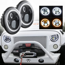 7" LED Headlights Bulb with White Halo Angel Eye Ring DRL & Amber Turn Signal Lights for Jeep Wrangler JK LJ CJ Hummer H1 H2