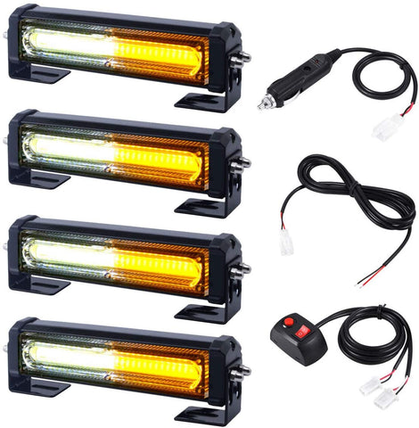 12V 24V Grill and Surface/Flush Mount Amber White LED Strobe Lights for Trucks Snow Plow Tractor Construction Vehicles Car Safety Flashing, WOWTOU 4 in 1 Hazard Warning Caution Emergency Flasher