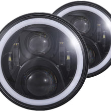 H6024 7 inches Black Led Daymaker Headlight with White Halo and Amber Turn Signal fit for Wrangler JK LJ TJ CJ Hummber H1 H2 Land Rover Defender and More, Pack of 2