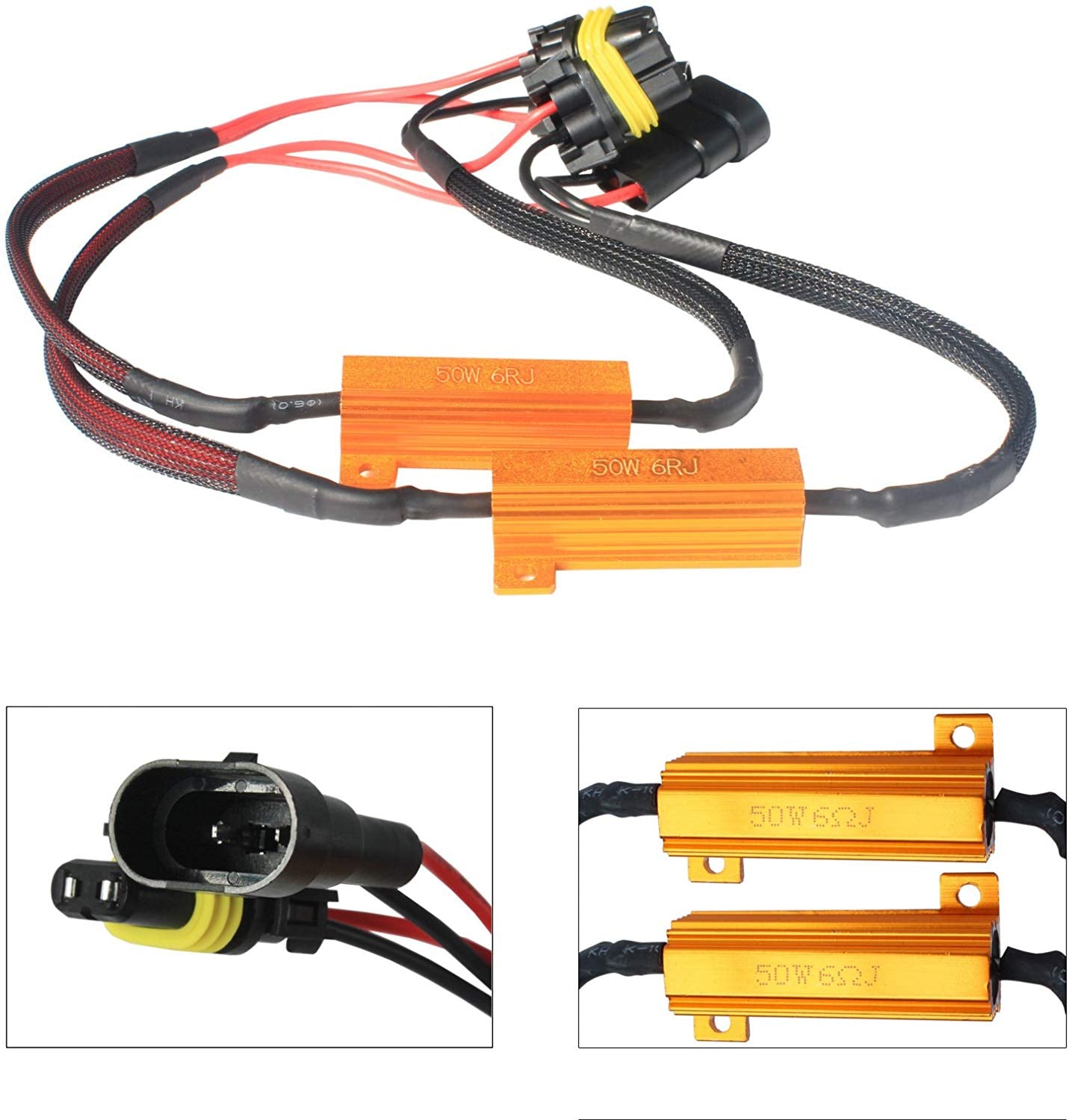 BSLighting Pair HB4 9006 LED DRL Fog Light CANBUS 50W 6Ohm Load Resistors Harness Decoder