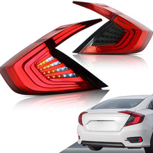 VLAND LED Tail lights Compatible with Honda Civic 2016 2017(Not Fit Coupe, Type R, Hatchback), 3D Led Light Bar Style Rear Lamp Assembly Including DRL Turning Brake and Reverse Light, Red&Smoke