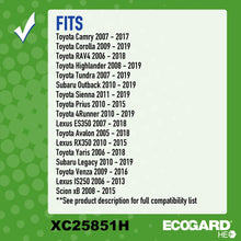 ECOGARD XC25851H Upgraded High Efficiency Cabin Air Filter + Baking Soda Fits Toyota Camry, Corolla, RAV4, Highlander, Tundra, Sienna, Prius, 4Runner | Subaru Outback, Legacy | Lexus ES350, RX350