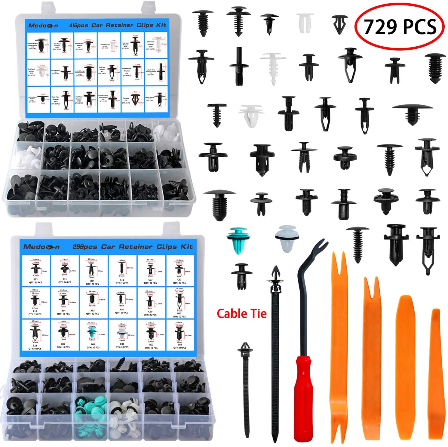 Car Retainer Clips 32 Most Popular Sizes Fasteners 729 PCS Automotive Plastic Clips with 10 Cable Ties 1 Car Plastic Clip Remover for Ford GM Toyota Honda Chrysler BMW Benz Nissan Subaru Audi Mazda
