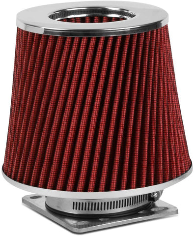 Red Universal 3 Inches Inlet Open Top Washable Round Air Intake Filter + MAF Senor Adapter