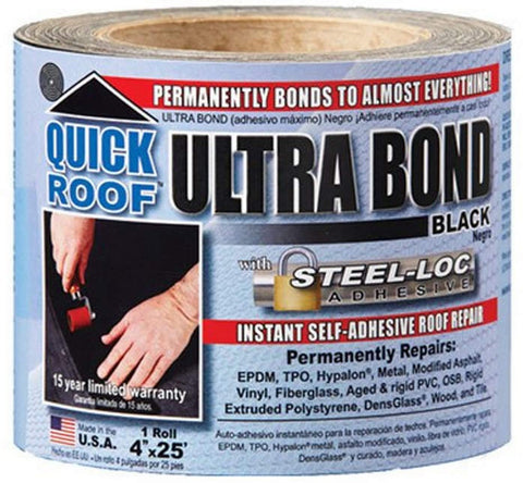 cofair products inc ubb425 Quick Roof, 4 -Inch x 25 -Feet, Black Ultra Bond, With Steel-Loc Adhesive, Instant Self-Adhesive Roof Repair