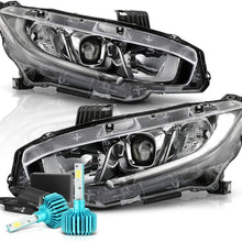 For 2016-2020 Honda Civic Halogen Model Black Housing Projector Headlights Headlamps Assembly Replacement Pair, Driver & Passenger Side