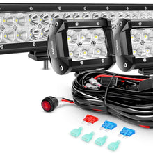 Nilight 20Inch 126W Spot Flood Combo Led Off Road Led Light Bar 2PCS 18w 4Inch Flood LED Pods With 16AWG Wiring Harness Kit-2 Lead, 2 Years Warranty