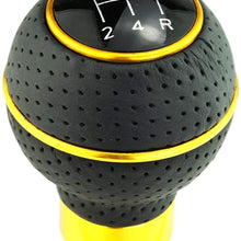 Lunsom 5 Speed Shift Knob Leather Gear Stick Handle Lever Head Fit Most Manual Transmission Car (Black&Gold)
