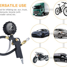 AstroAI Tire Inflator with Pressure Gauge, 100 PSI Air Chuck and Compressor Accessories Heavy Duty with Large 2.5" Easy Read Glow Dial, Durable Rubber Hose and Quick Connect Coupler