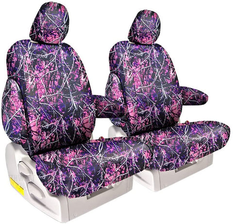 Front Seats: ShearComfort Custom Moonshine Muddy Girl Seat Covers for Toyota Corolla (2020-2020) in Camo Sport for Regular Buckets w/Adjustable Headrests (L, LE, Hybrid, or XLE Models Only)