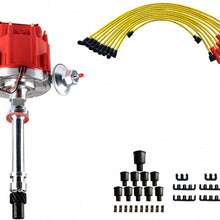 MAS Ignition Distributor w/Cap & Rotor and Spark Plug Wires Ignition Combo Kit GM08 GM08WIRE Compatible with Chevy SBC 350 BBC 454 HEI DD-SBC-HEI-V8 850001R GM08