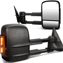 Pair Black Power Heated Smoked LED Turn Signal Light Side Towing Mirrors Replacement for Silverado Sierra 99-02