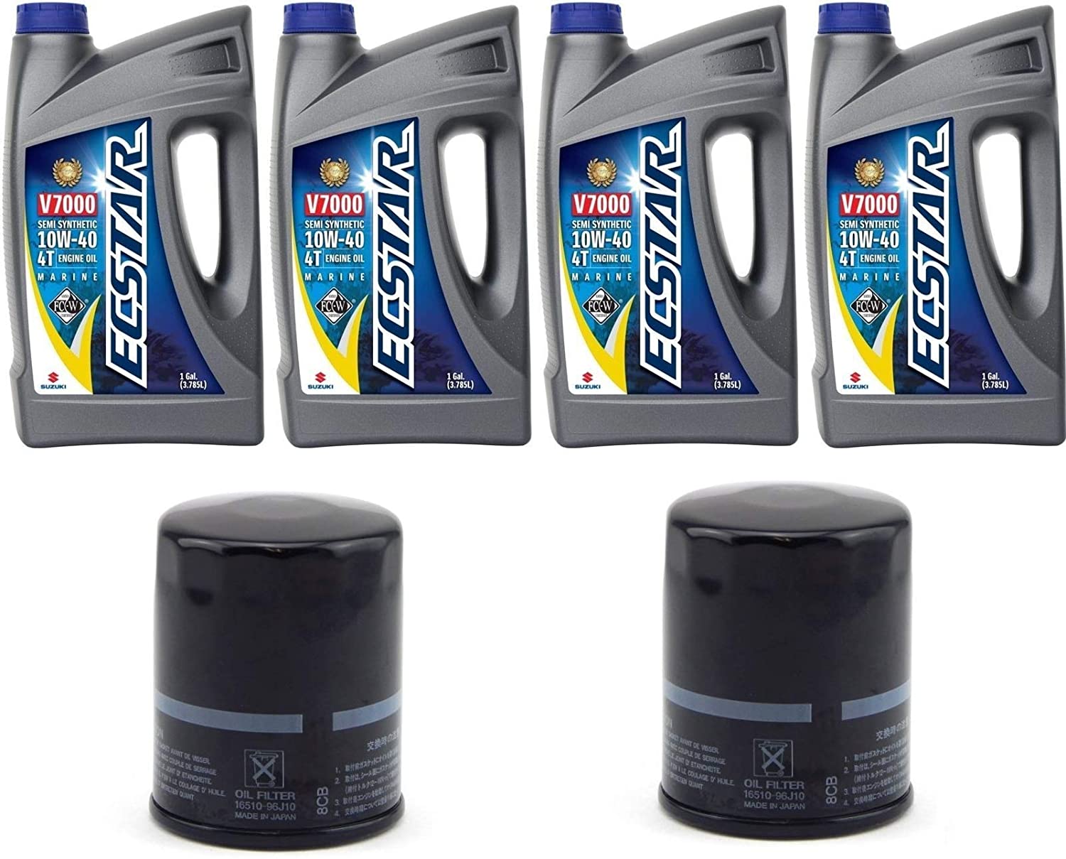 Suzuki ECSTAR V7000 10W-40 Marine 4-Stroke Engine Oil, 4 Gal with 2X 16510-61A21-MHL Oil Filter