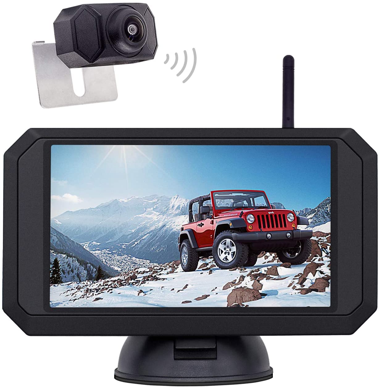 1080P Backup Camera and 5 inch Monitor Kit Digital Wireless Rear View Camera for Car SUV Truck RV Built-in Transmitter with Parking guidelines