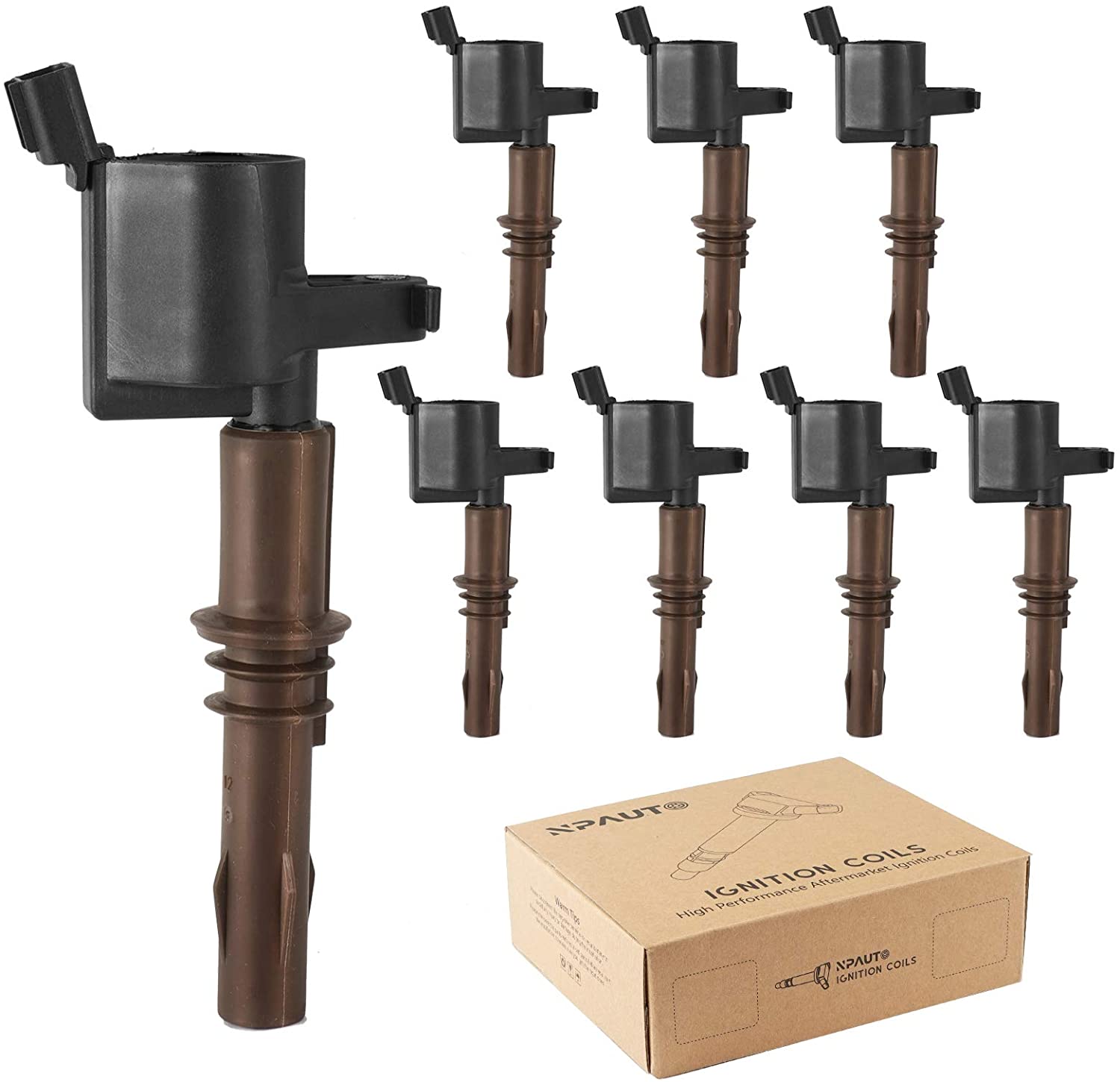 NPAUTO Ignition Coils Compatible with 2008 2009 2010 Ford F150 F250 F350 Super Duty, Expedition Explorer Mustang Lincoln Navigator Mercury Mountaineer V8 4.6L 5.4L, Brown Boot C1659 DG521, Pack of 8