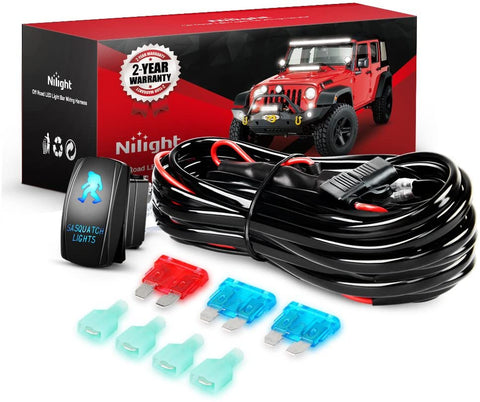 Nilight NI -WA 07 LED Light Bar Wiring Harness Kit SASQUATCH LIGHTS 12V 5Pin Rocker Switch Laser On off Waterproof Switch Power Relay Blade Fuse-2 Lead,2 Years Warranty