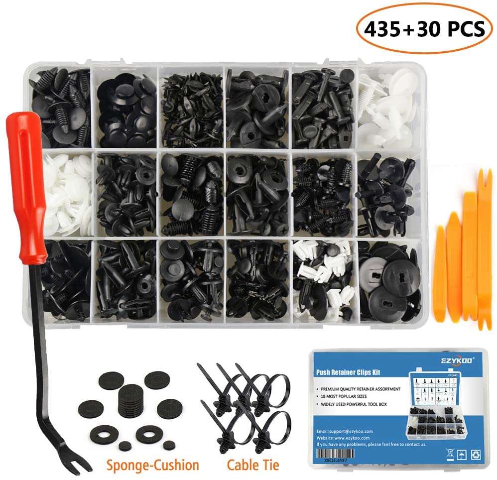 EZYKOO 465 Pcs Car Retainer Clips & Plastic Fasteners Kit - 19 Most Popular Sizes Auto Push Pin Rivets Set -Door Trim Panel Clips Compatible with GM Ford Toyota Honda Chrysler